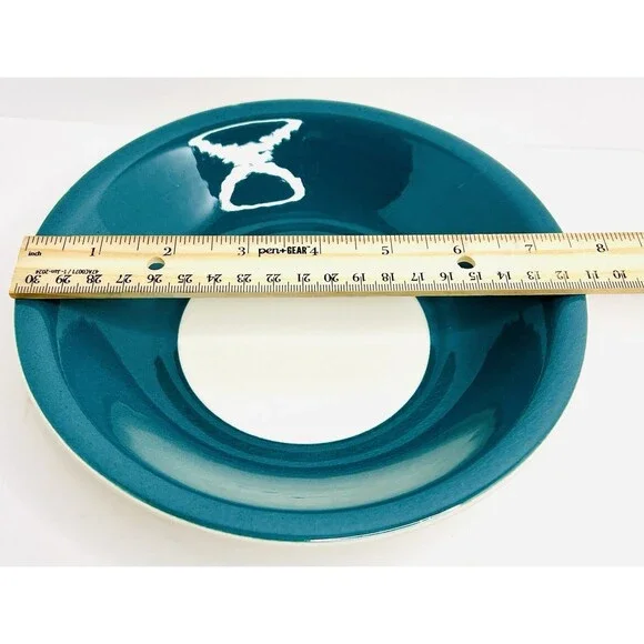 Vintage Set of 4 Teal Blue Glass Soup Bowls Wide Rim Pasta Salad 8.5” - Picture 3 of 7